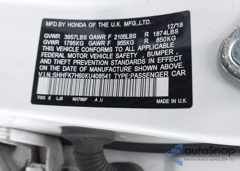 2019 Honda Civic Ex из США, поврежденный, VIN SHHFK7H60KU408541